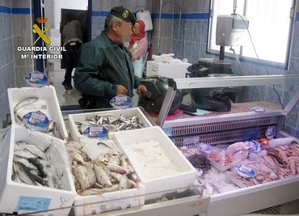 La Guardia Civil decomisa cerca de una tonelada de pescado en mal estado, en una pescadería.