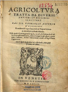 Portada de la edición italiana de 1568. Ejemplar de la  Bibliotheque du Palais des arts Ville de Lyon