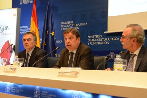 Hoy, en la clausura del acto de presentación de los programas europeos de promoción del jamón ibérico 