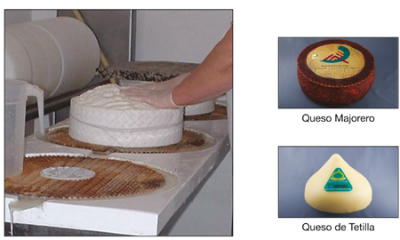 Prensado por compactación. Presión leve o moderada para quesos de consistencia media como el Queso Majorero o el Queso de Tetilla